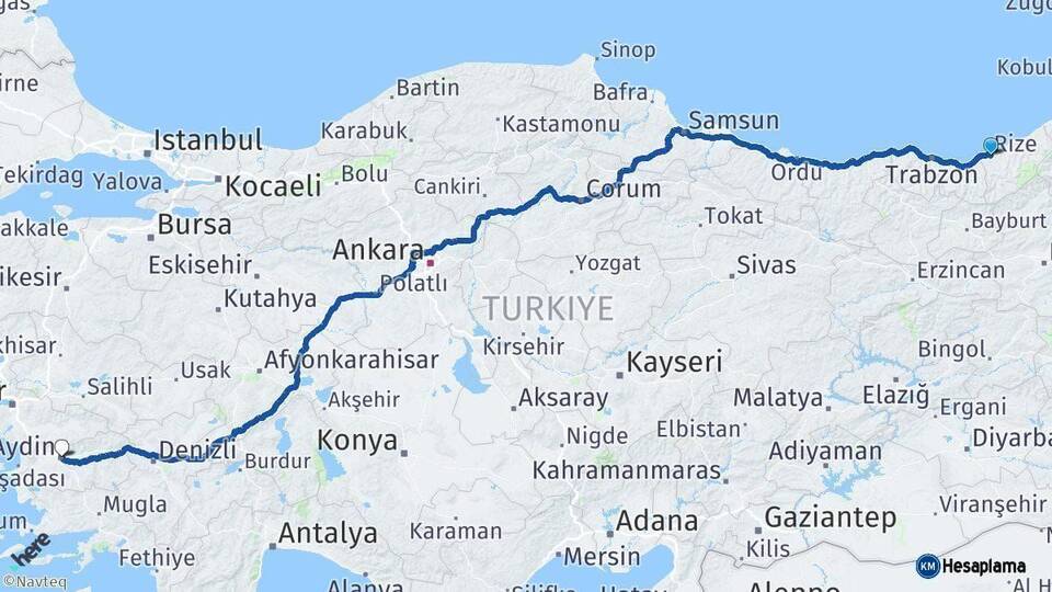 Rize Aydın Arası Kaç Km - Yol Haritası