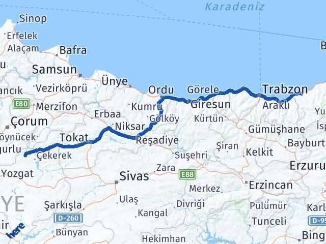 Rize Aydıncık Yozgat Arası Kaç Km - Yol Haritası