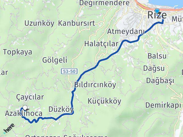 Rize Azaklıhoca Arası Kaç Km - Yol Haritası