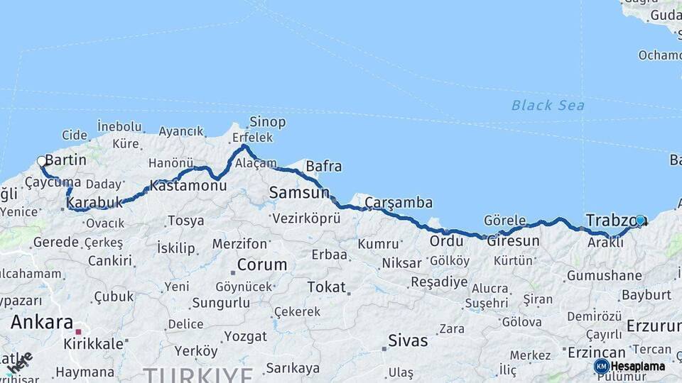 Rize Bartın Arası Kaç Km - Yol Haritası