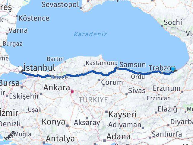 Rize Bayrampaşa İstanbul Arası Kaç Km - Yol Haritası