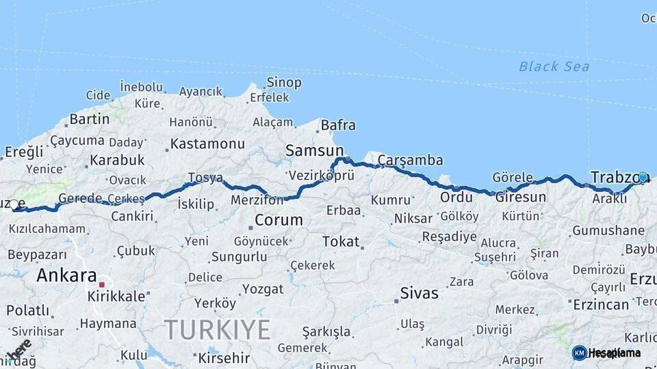 Rize Bolu Arası Kaç Km - Yol Haritası