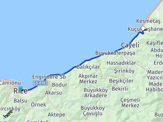 Rize Büyüktaşhane Çayeli Arası Kaç Km - Yol Haritası