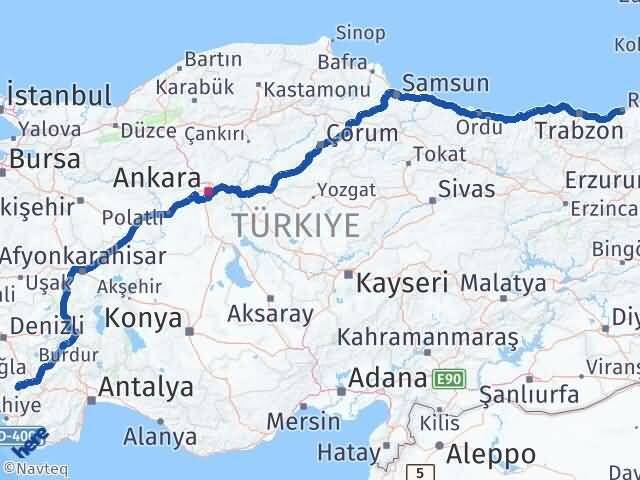 Rize Çameli Denizli Arası Kaç Km - Yol Haritası