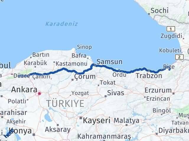 Rize Çamlıhemşin Bolu Arası Kaç Km - Yol Haritası