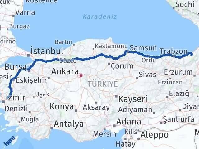 Rize Çamlıhemşin Manisa Arası Kaç Km - Yol Haritası