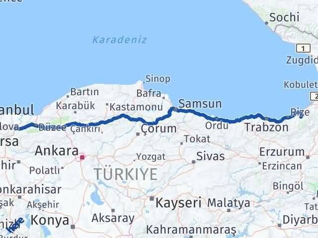 Rize Çamlıhemşin Sakarya Arası Kaç Km - Yol Haritası