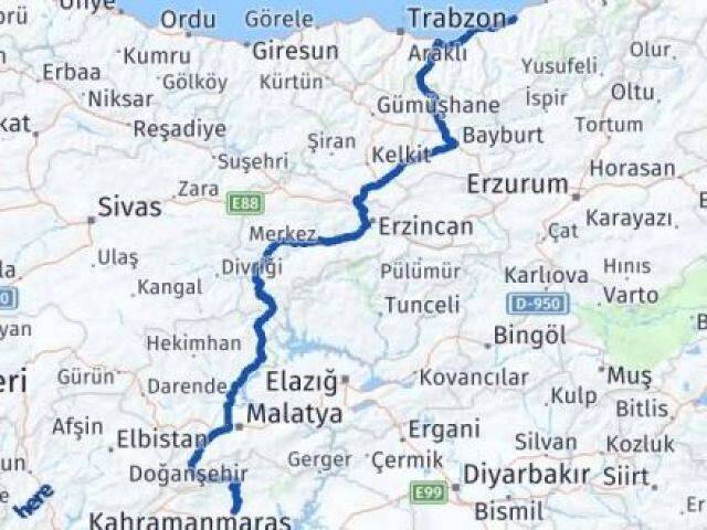 Rize Çayeli Adıyaman Arası Kaç Km - Yol Haritası