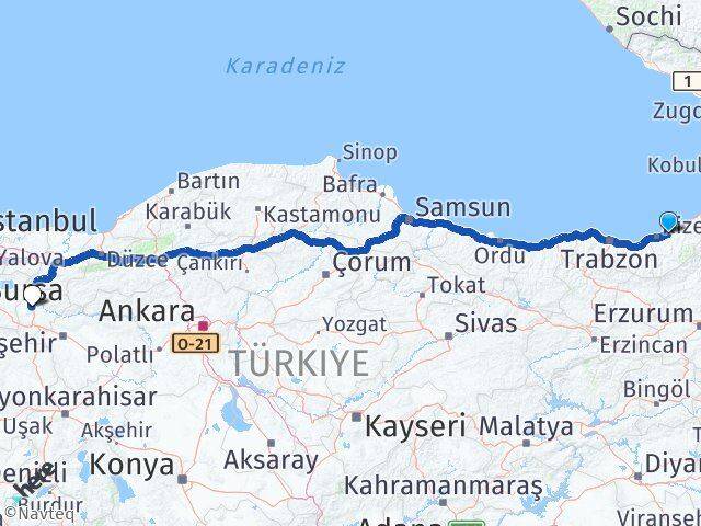 Rize Çayeli Bilecik Arası Kaç Km - Yol Haritası