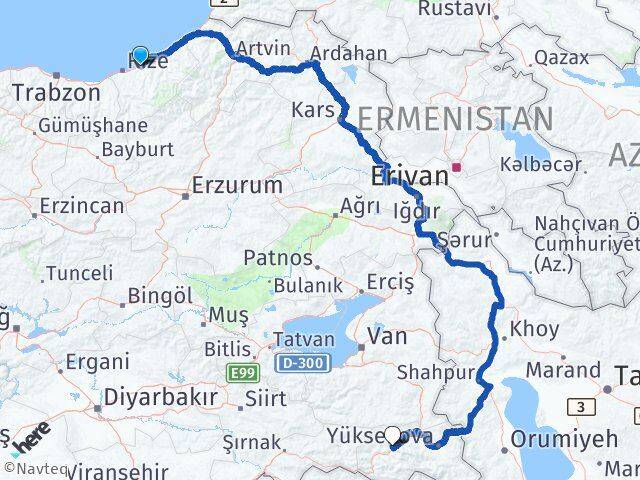 Rize Çayeli Hakkari Arası Kaç Km - Yol Haritası