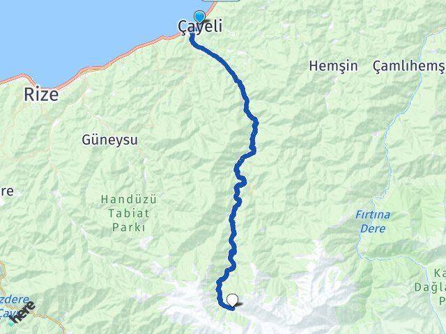 Rize Çayeli İncesu Çayeli Arası Kaç Km - Yol Haritası