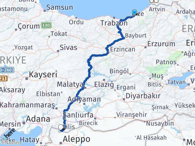 Rize Çayeli Kilis Arası Kaç Km - Yol Haritası