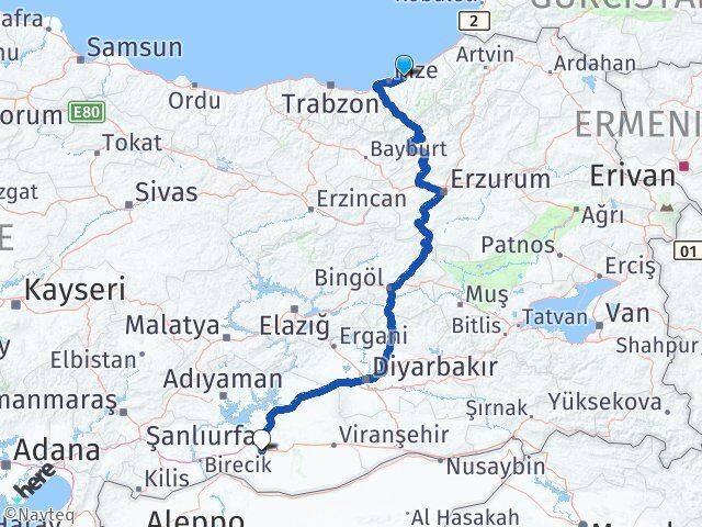 Rize Çayeli Şanlıurfa Arası Kaç Km - Yol Haritası
