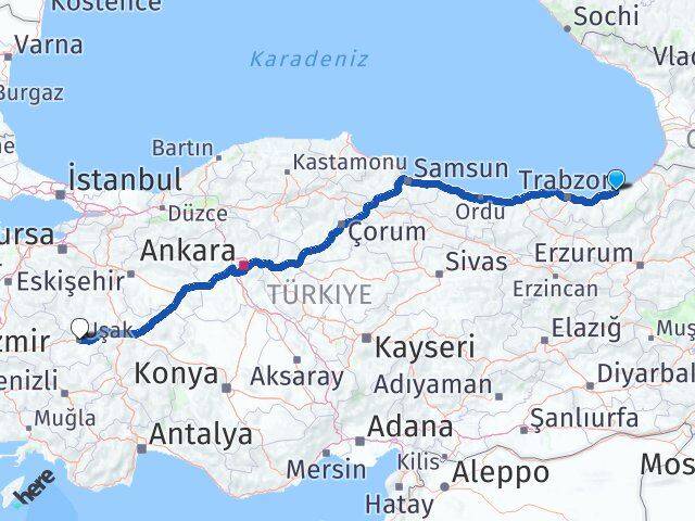 Rize Çayeli Uşak Arası Kaç Km - Yol Haritası