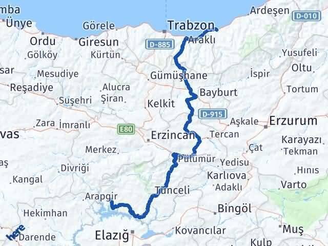 Rize Çemişgezek Tunceli Arası Kaç Km - Yol Haritası