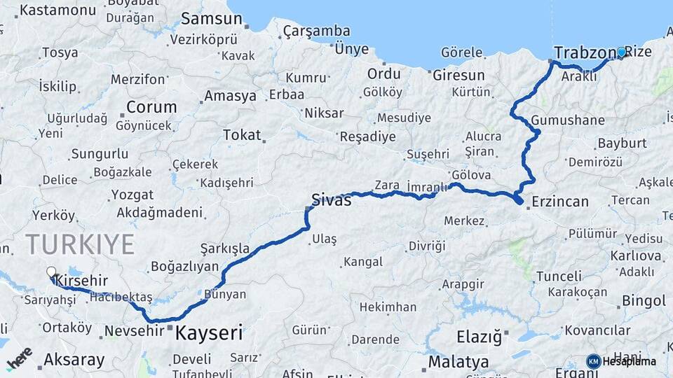 Rize Çiftekavak Arası Kaç Km - Yol Haritası