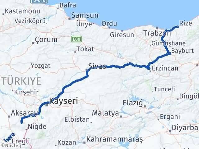 Rize Çiftlik Niğde Arası Kaç Km - Yol Haritası