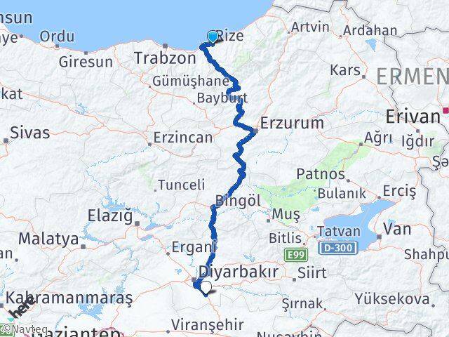 Rize Çınar Diyarbakır Arası Kaç Km - Yol Haritası