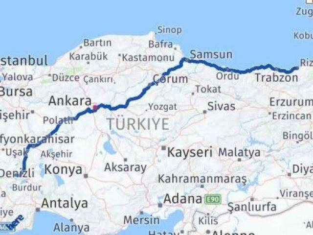 Rize Dazkırı Afyonkarahisar Arası Kaç Km - Yol Haritası