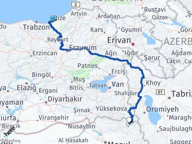 Rize Derecik Hakkari Arası Kaç Km - Yol Haritası