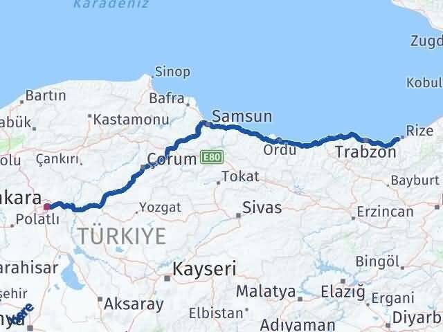 Rize Derepazarı Ankara Arası Kaç Km - Yol Haritası