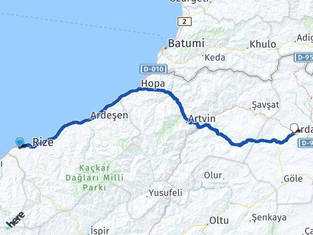 Rize Derepazarı Ardahan Arası Kaç Km - Yol Haritası