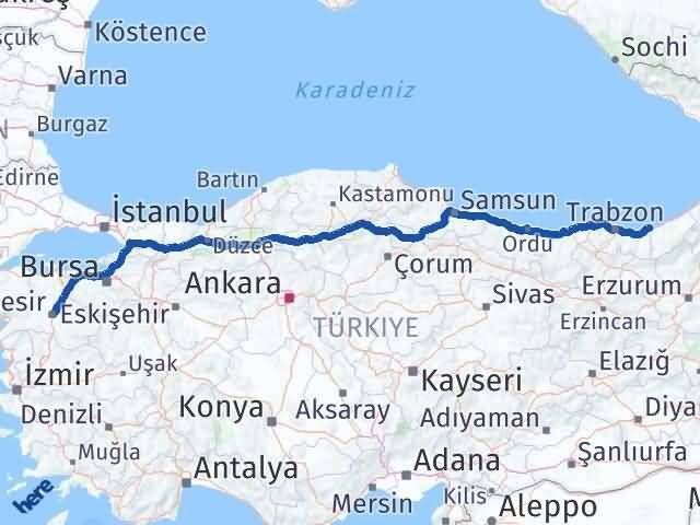 Rize Derepazarı Balıkesir Arası Kaç Km - Yol Haritası
