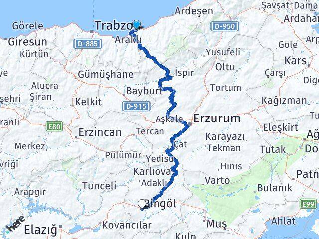 Rize Derepazarı Bingöl Arası Kaç Km - Yol Haritası