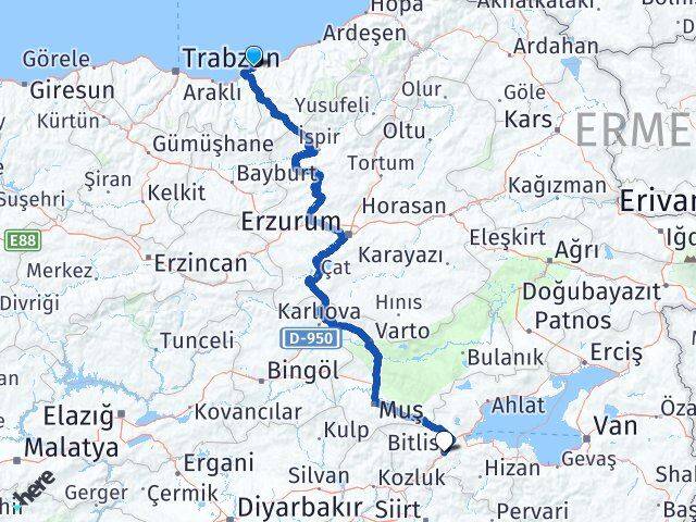 Rize Derepazarı Bitlis Arası Kaç Km - Yol Haritası