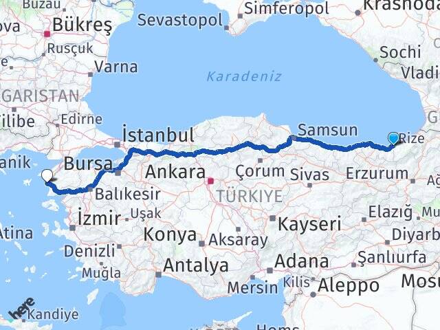 Rize Derepazarı Bozcaada Çanakkale Arası Kaç Km - Yol Haritası