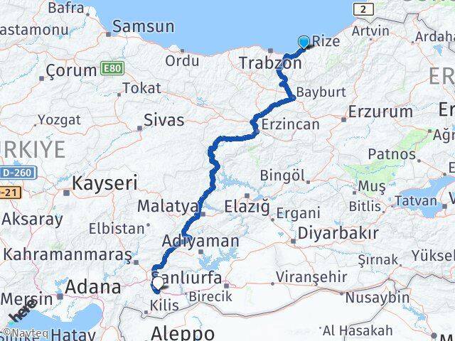 Rize Derepazarı Gaziantep Arası Kaç Km - Yol Haritası
