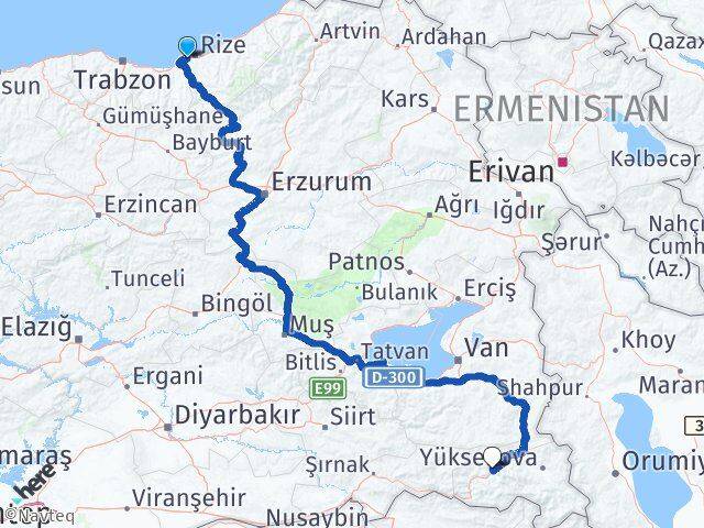 Rize Derepazarı Hakkari Arası Kaç Km - Yol Haritası