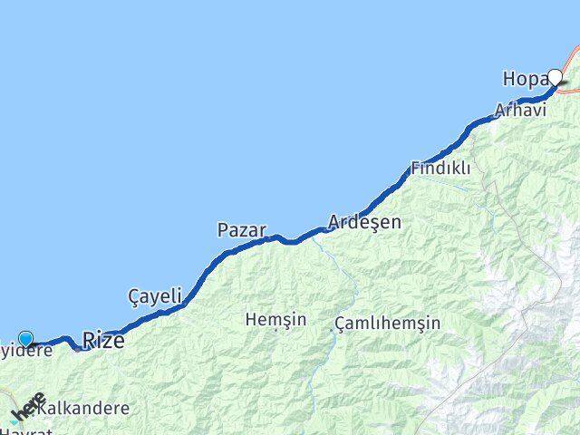 Rize Derepazarı Hopa Artvin Arası Kaç Km - Yol Haritası