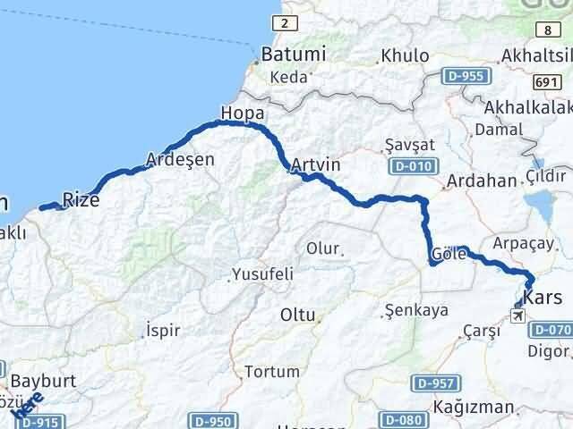 Rize Derepazarı Kars Arası Kaç Km - Yol Haritası