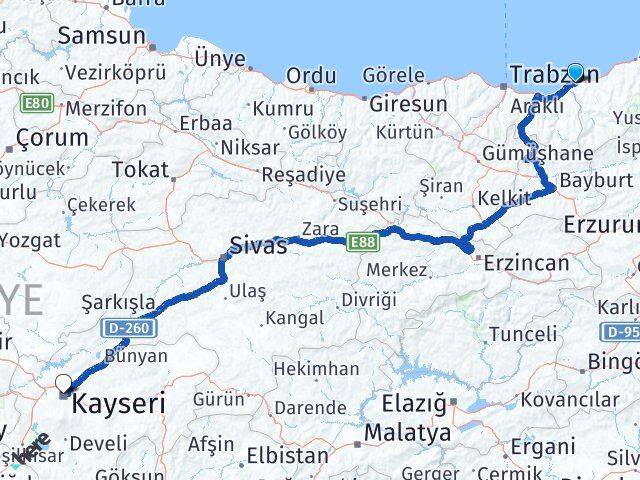 Rize Derepazarı Kayseri Arası Kaç Km - Yol Haritası
