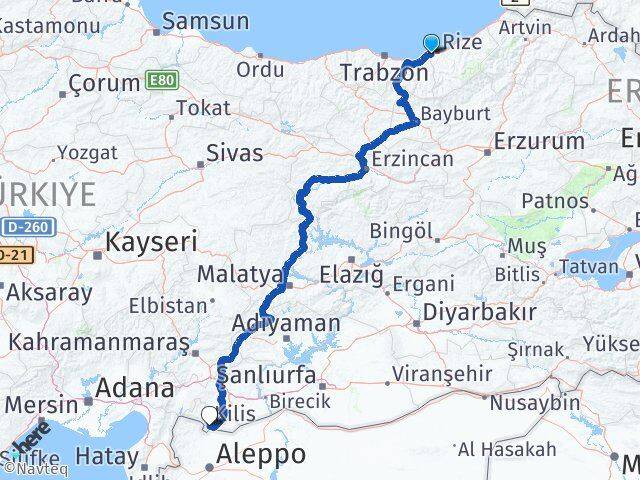 Rize Derepazarı Kilis Arası Kaç Km - Yol Haritası