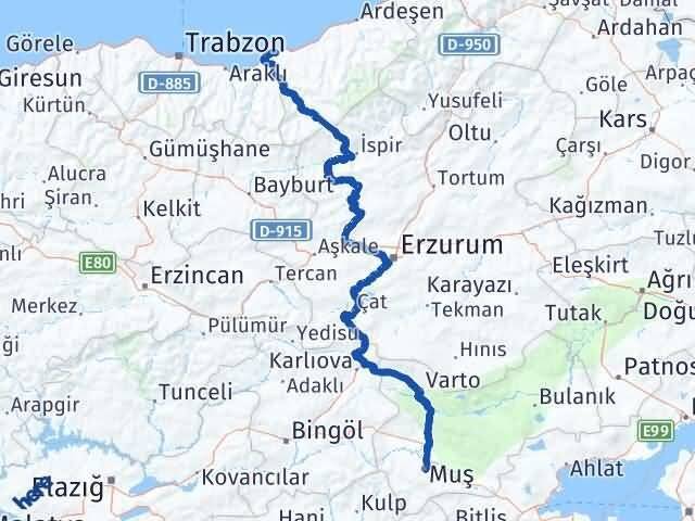 Rize Derepazarı Muş Arası Kaç Km - Yol Haritası