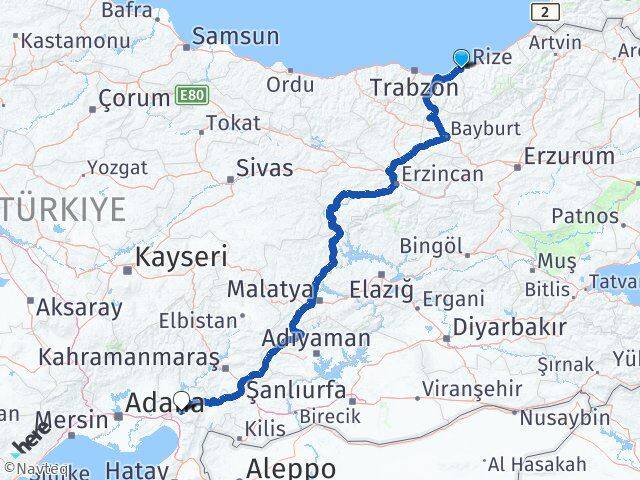 Rize Derepazarı Osmaniye Arası Kaç Km - Yol Haritası