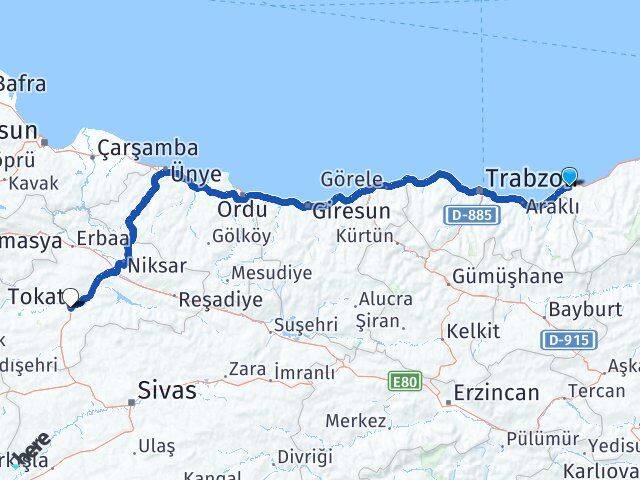 Rize Derepazarı Tokat Arası Kaç Km - Yol Haritası