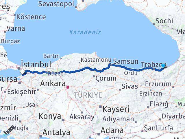Rize Derepazarı Yalova Arası Kaç Km - Yol Haritası