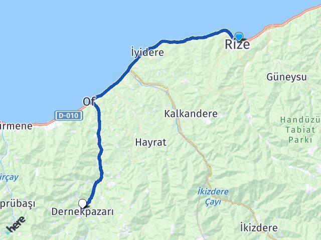 Rize Dernekpazarı Trabzon Arası Kaç Km - Yol Haritası