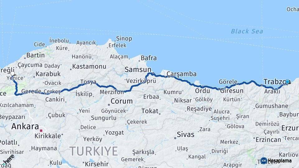 Rize Devrek Zonguldak Arası Kaç Km - Yol Haritası