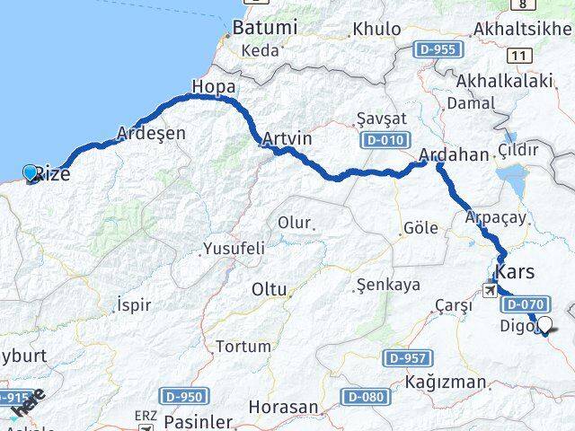 Rize Digor Kars Arası Kaç Km - Yol Haritası
