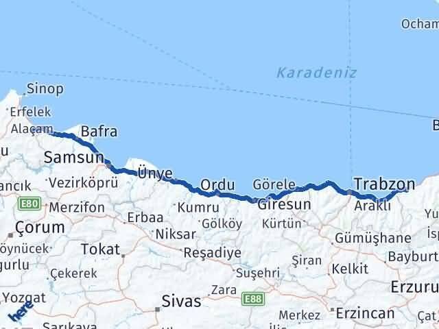 Rize Dikmen Sinop Arası Kaç Km - Yol Haritası