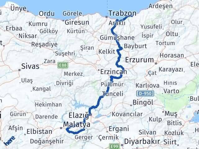 Rize Doğanyol Malatya Arası Kaç Km - Yol Haritası