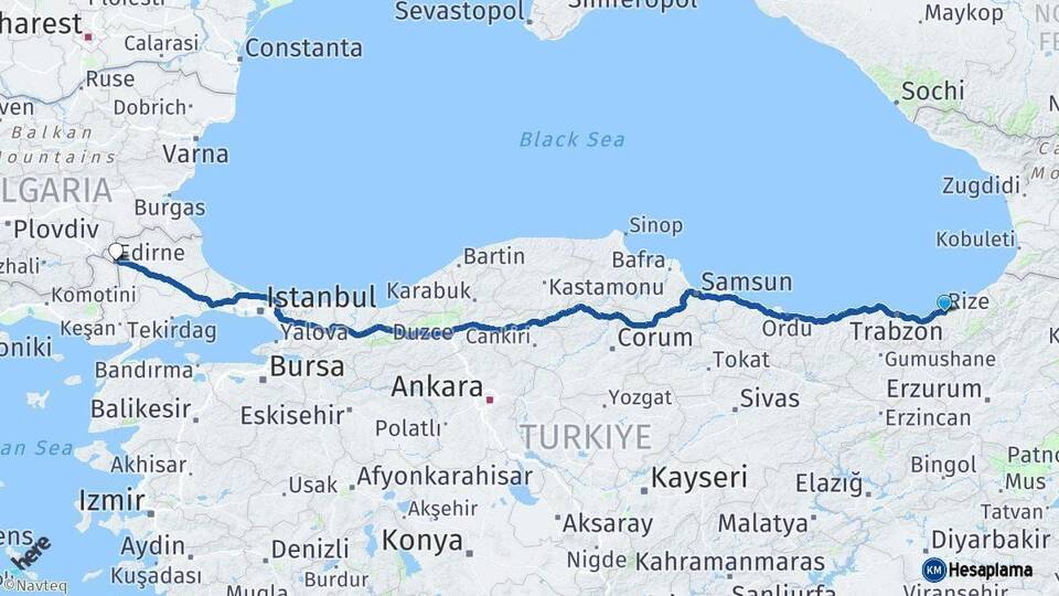 Rize Edirne Arası Kaç Km - Yol Haritası