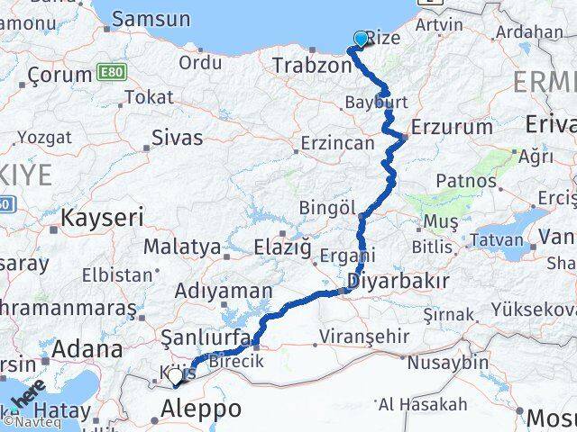 Rize Elbeyli Kilis Arası Kaç Km - Yol Haritası