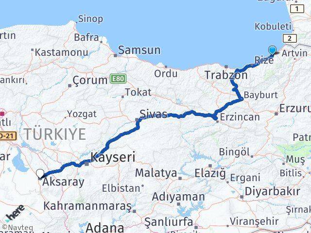 Rize Fındıklı Aksaray Arası Kaç Km - Yol Haritası