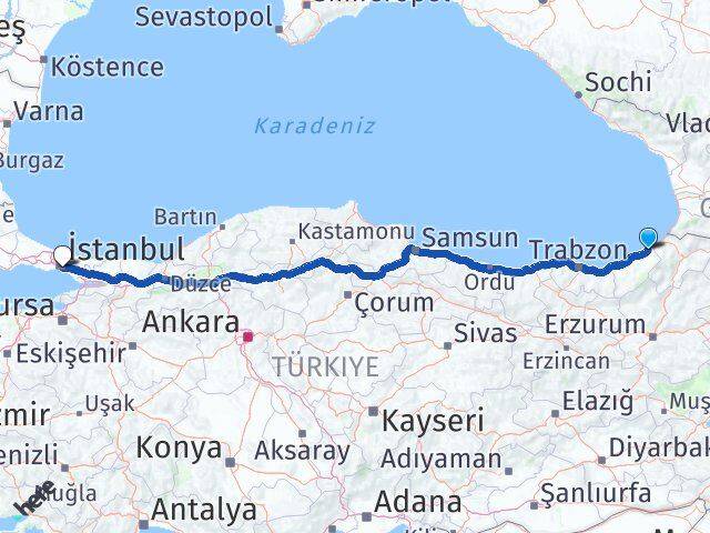 Rize Fındıklı Kadıköy İstanbul Arası Kaç Km - Yol Haritası