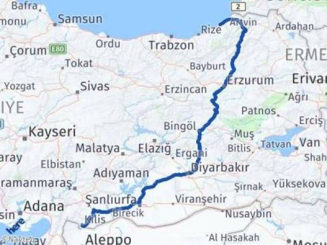 Rize Fındıklı Kilis Arası Kaç Km - Yol Haritası